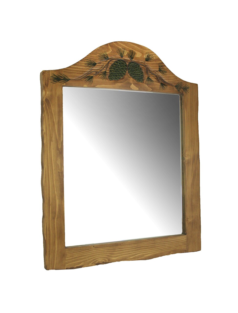 Hand Carved Natural Wood Pine Cone Decorative Wall Mirror Home Lodge Style Decor